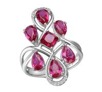 ASCHXUGX Natural Red Corundum Sterling Silver Gemstone Ring, Stylish S925 Sterling Silver Ladies Ring,Red,10