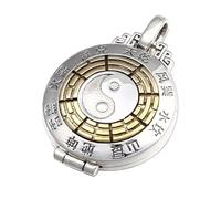 ASCHXUGX S925 Sterling Silver Bagua Gaw Box Pendant, Men's Vintage Gaw Box Pendant Necklace,Silver,Pendant + Chain 55cm