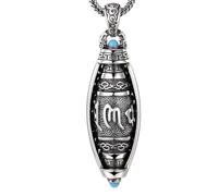 ASCHXUGX S925 Sterling Silver Personalised Six Character Motto Pendant, Men's And Women's Rotatable Buddhist Pendant Necklace,Silver,Single Pendant