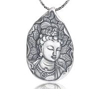 ASCHXUGX S925 Sterling Silver Vintage Bodhisattva Pendant, Men And Women Simple Buddha Pendant Necklace,Silver,Pendant + Chain 50cm