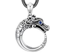 ASCHXUGX S925 Sterling Silver Vintage Dragon Pendant, Men's Handsome Dragon Head Pendant Necklace,Silver,Single Pendant