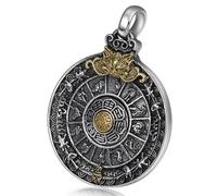 ASCHXUGX S925 Sterling Silver Zodiac Pendant, Men's Six Character Truth Nine Palace Eight Trigrams Pendant Necklace,Silver,Single Pendant