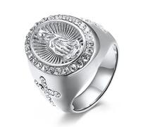 ASCHXUGX Virgin Mary Seal Ring, Vintage Diamond Set Stainless Steel Men's And Women's Ring,Silver,9