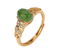 ASCHXUGX Wheat Ear Sterling Silver And Gold Plated Adjustable Egg Face Gemstone Ring, Stylish S925 Sterling Silver Ring for Women,Gold,5