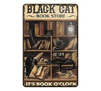 Ascigo Funny Metal Sign Black Cat Book Store It is Book O Clck Retro Decor Home Kitchen Bar Cafe Club Bookstore Cave Wall Decor Cat Tin Sign Vintage Tin Signs 8x12 inch