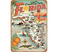 Ascigo Funny Metal Signs for Outdoors Greetings from Florida Vintage Retro Collectible tin Sign Home Bar Pub Restaurant Garage Cafe Wall Decoration Artwork Poster 8x12 inch
