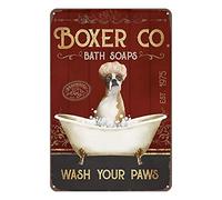Ascigo Funny Metal Wall Signs Metal Sign Boxer Dog Bath Soap Company Funny Rustic Decoration Bathroom Sign Tin Sign Chic Art Wall Metal Decor Funny Iron Plaque Signs Gift for Room Office 8x12 inch