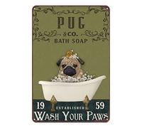 Ascigo Funny Tin Signs Vintage Adult Olive Bath Soap Company Pug Funny Bathroom Wall Decor Dog Tin Sign Chic Art Wall Metal Decorations Funny Iron Plaque Signs Gift for Room 8x12 inch