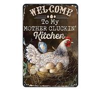 Ascigo Metal Art Decor Funny Chicken Welcome to My Mother‘S Cluckin Kitchen Retro Decor Chicken Tin Sign Chic Art Wall Metal Decorations Funny Iron Plaque Signs Gift for Living Room Office 8x12 inch
