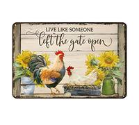 Ascigo Metal Decor for Kitchen Chicken Couple Live Like Someone, Left The Gate Open Bar Farmhouse Cafe Chicken Tin Sign Chic Art Wall Metal Decor Funny Plaque Signs Gift for Room Office 8x12 inch