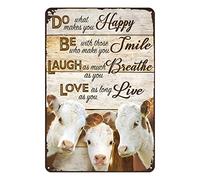 Ascigo Metal Decor for Wall Hereford Cattle Do Happy Be Smile Laugh Breathe Love Live Rustic Decor Vintage Tin Sign Home Kitchen Farm Bar Cow Tin Sign Chic Art Wall Metal Funny Signs Gift 8x12 inch