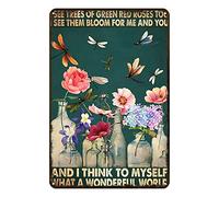Ascigo Metal Decorations for Outside Metal Sign I See Trees of Green Red Roses Too I See Them Bloom for Me Garden Decor Flowers Tin Sign Chic Art Wall Metal Funny Signs Gift for Room 8x12 inch