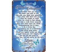 Ascigo Metal Decorations for Shelves Blue Butterfly to My Angel Husband Retro Wall Decor Garden Tin Sign Chic Art Wall Metal Decorations Funny Iron Plaque Signs Gift for Living Room Office 8x12 inch