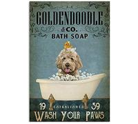 Ascigo Metal Sign Decor Vintage Bath Soap Goldendoodle Poster Great Gift for Dog Lover Tin Sign Chic Art Wall Metal Decorations Funny Iron Plaque Signs Gift for Living Room Office 8x12 inch