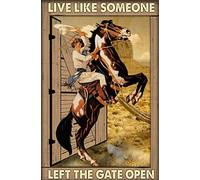 Ascigo Metal Wall Decor for Living Room Metal Tin Sign Cowgirl Rodeo Poster Live Like Someone Left The Gate Open Poster Home Home Decor Bathroom Metal Sign 8x12 inch