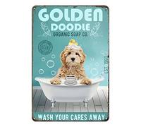 Ascigo Vintage Metal Signs for Garage Funny Metal Sign Goldendoodle Dog Organic Soap Company Bathroom Sign Tin Sign Chic Art Wall Metal Decor Funny Iron Plaque Signs Gift for Room Office 8x12 inch