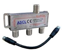 ASCL 1 in 3 Output TV Aerial Coaxial Cable 3 Way Splitter with Black F Plug Connector Patch Cable