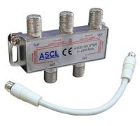 ASCL 1 in 4 Output TV Aerial Coaxial Cable 4 Way Splitter with White F Plug Connector Patch Cable