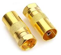 ASCL 2 x Coax Socket Female to F Plug Male Connector Adaptor Gold Plated TV Satellite Aerial Cable Lead Convertor