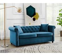 Ascot Chesterfield 3 Seater Velvet Sofa Home Detail Blue One Size