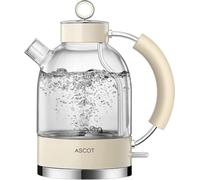 ASCOT Electric Kettle, Glass Electric Tea Kettle, Gift for Man/Women/Family, 1.5L Glass Tea Heater & Hot Water Boiler, BPA-Free, Auto Shut-Off Boil-Dry Protection (Cream)