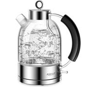 ASCOT Electric Kettle, Glass Electric Tea Kettle, Gift for Man/Women/Family, 1.5L Glass Tea Heater & Hot Water Boiler, BPA-Free, Auto Shut-Off and Boil-Dry Protection Silver