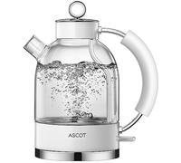 ASCOT Electric Kettle, Glass Electric Tea Kettle, Gift for Man/Women/Family, 1.5L Glass Tea Heater & Hot Water Boiler, BPA-Free, Auto Shut-Off and Boil-Dry Protection (White),(K1)