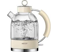 ASCOT Electric Kettle, Glass Electric Tea Kettle, Gift for Man/Women/Family, 1.5L Glass Tea Heater & Hot Water Boiler, BPA-Free, Auto Shut-Off Boil-Dry Protection (Cream) (K2)