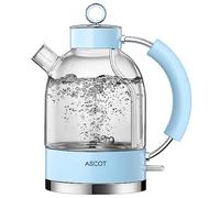 ASCOT Electric Kettle, Glass Electric Tea Kettle, Gift for Man/Women/Family, 1.5L Glass Tea Heater & Hot Water Boiler, BPA-Free, Auto Shut-Off and Boil-Dry Protection (Blue)