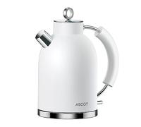 ASCOT Electric Kettle, Stainless Steel Electric Tea Kettle Premium Matte 1.5L 2200W Retro Tea Heater & Hot Water Boiler, Auto Shut-Off Boil-Dry Protection Matte White