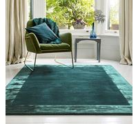 Ascot Rug for Living Room Bedroom Soft Wool Plain Hand Woven High Shine Viscose Bordered Rug Aqua Blue Large 160x230 cm (5'3"x7'7")