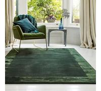 Ascot Rug for Living Room Bedroom Soft Wool Plain Hand Woven High Shine Viscose Bordered Rug Green Extra-Large 200x290 cm (6'7"x9'6")