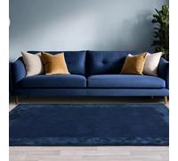 Ascot Rug for Living Room Bedroom Soft Wool Plain Hand Woven High Shine Viscose Bordered Rug Navy Blue Large 160x230 cm (5'3"x7'7")