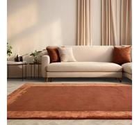 Ascot Rug for Living Room Bedroom Soft Wool Plain Hand Woven High Shine Viscose Bordered Rug Rust Orange Extra-Large 200x290 cm (6'7"x9'6")