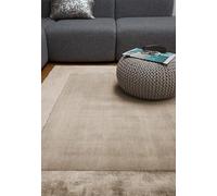 Ascot Rug for Living Room Bedroom Soft Wool Plain Hand Woven High Shine Viscose Bordered Rug Sand Beige Natural Extra-Large 200x290 cm (6'7"x9'6")