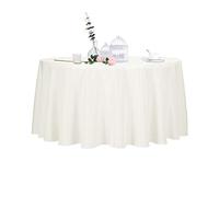 Ascoza 2pack 120 Inch Ivory Round Tablecloth in Polyester Fabric for Wedding/Banquet/Restaurant/Parties