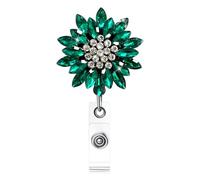 Ascrafter Luxury Retractable Badge Holder, Bling Badge Reel, Sparkling Crystal Name Badge Clip for Women(Green)