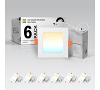 ASD 6 Pack LED Square Recessed Lighting 4 Inch, 5 CCT 2700K-5000K, 12W 50W Eqv, Ultra Thin Dimmable Ceiling Lights with J Box, Canless Wafer Downlight, Slim Panel Light, UL Energy Star, White