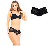 ASD Accessories Soft Women's Floral Lace French Knickers - Stretchy Hipster Briefs, Pack of 3 Style 2 (Black, L)