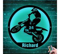 ASD Jewerly Custom Motocross Rider Metal Sign, Personalized Motorcycle LED Sign, 8 in, 12 in, 16 Color Remote Control, Wall Mount, Modern Style, Neon Light, Garages, Man Caves, Sheds, Barns