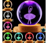 ASD Jewerly Personalized Ballet Crystal Night Light Gift for Women, Custom Name/Number Ballet Ballerina 3D Crystal Ball Night Light Lamp for Bedroom Dance Decor Party Bar Christmas Birthday Gift
