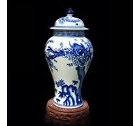 asdchZen 10.6" Blue White Porcelain Vase With Lid Decorative Painted Glazed Ceramic Chinoiserie Ginger Jar Oriental Decor Centerpiece For Bonsai Plants Flower Aloe Indoor Home Decor
