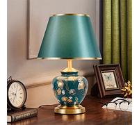 asdchZen 19.7" High Desk Lamps American Retro Ceramics Table Lamp With Ceramic Decal Craft Art Deco Vintage Country Bedroom Bedside Lamp Creative Color Vase Bedroom Desk Lamp-B,A