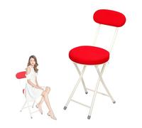 asdchZen 19In Portable Foldable Bar Stool With Back Support Fabric Padded Folding Chair With Non Slip Feet And Footrest For Home Use Brown Color,Red,47cm/19in