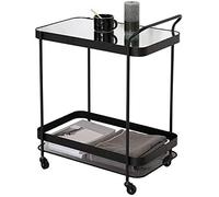 asdchZen 2-Tier Rolling Service Cart - Kitchen Hotel Barbathroom Trolley - Full-Metal Kitchen Bathroom Shelf - Multi-Function Practical Display Shelf Wrought Iron