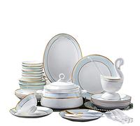 asdchZen 30,56,60Pcs Ceramic Dinnerware Set Tableware Dishes Plates Ceramic Combination Dinner Service Set Porcelaine Service For 10, Phnom Penh Tableware Set,60 Pieces