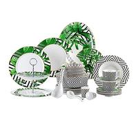 asdchZen 56-Piece 24K Gold Floral Design Dinnerware Set Nordic Ceramic Combi-Set Porcelain Tableware Set Of Bowls/Dessert Plates/Soup Plates/Dinner Plates