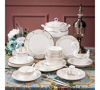 asdchZen 60 Pieces Of Dinnerware Set, Porcelain Dinnerware Sets, Ceramic Dinner Set, Service For 10 People, Dinner Plates, Cereals ＆ Salad Bowls, Dishes, Household Dishes Set Combination