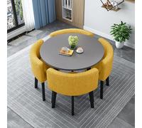 asdchZen 90Cm Round Dining Table Set For 4 - Modern Compact Breakfast & Dinner Table For Small Spaces, Yellow Kitchen Furniture For Apartment Dining Room,Yellow,90cm/35.4in