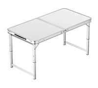 asdchZen Adjustable Height Aluminum Folding Table, Portable Outdoor Camping Table With Handle, Compact 120X60Cm Picnic Dining Table Set With 4 Stools - Blue,80X50cm white